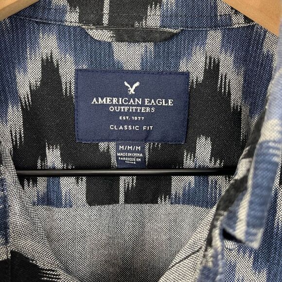 AEO Classic Fit Blue Pattern S/S Cotton Button Down M - Picture 3 of 7